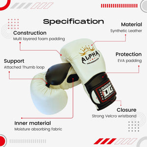 WHITE ALPHA MUAY THAI BOXING GLOVES - DUO GEAR UK