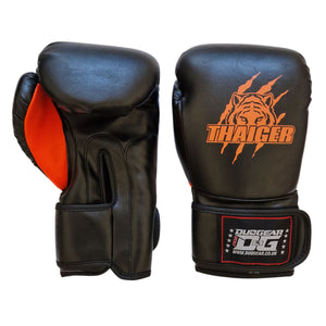 BLACK MUAY THAI BOXING GLOVES FOR PAD WORK BAG WORK THAIGER25 - DUO GEAR UK
