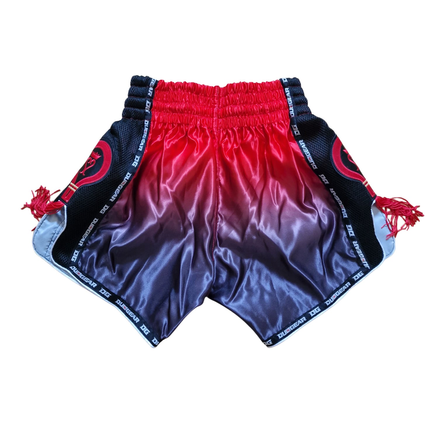 BLACK RED TASSLES MUAY THAI SHORTS