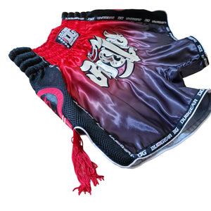 BLACK RED TASSLES MUAY THAI SHORTS