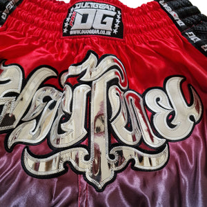 BLACK RED TASSLES MUAY THAI SHORTS