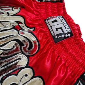 BLACK RED TASSLES MUAY THAI SHORTS