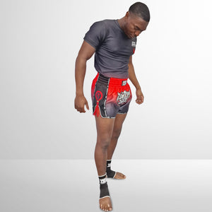 BLACK RED TASSLES MUAY THAI SHORTS