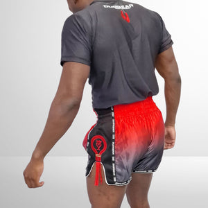 BLACK RED TASSLES MUAY THAI SHORTS