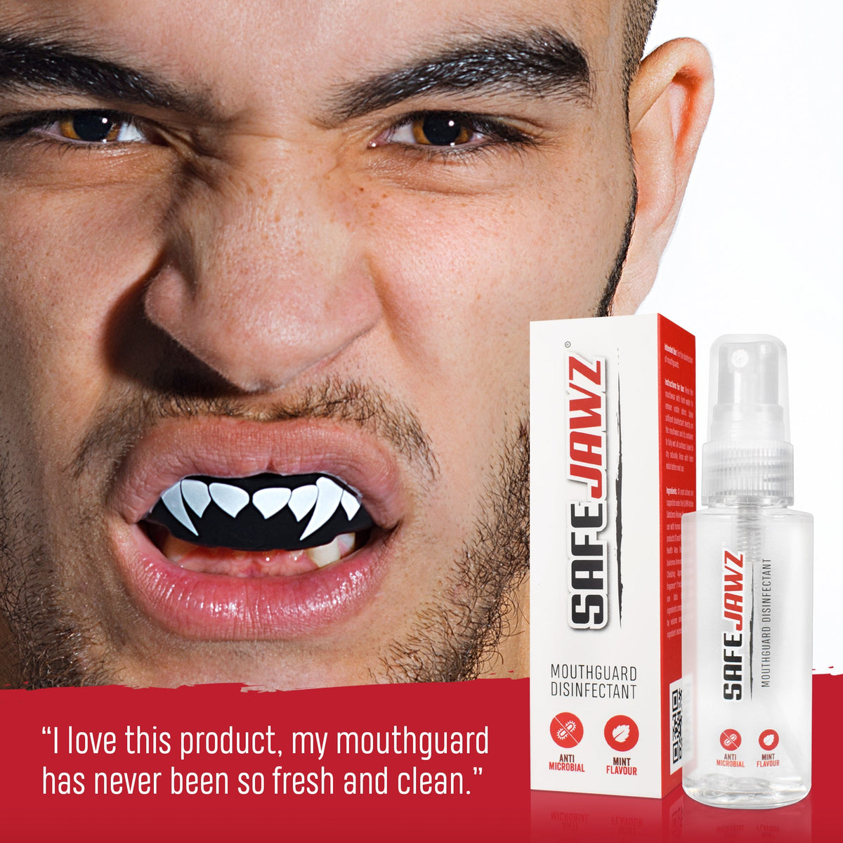 SAFEJAWZ MOUTHGUARD ANTI-MICROBIAL GUM SHIELD CLEANER DISINFECTANT SPRAY 50ml - DUO GEAR UK