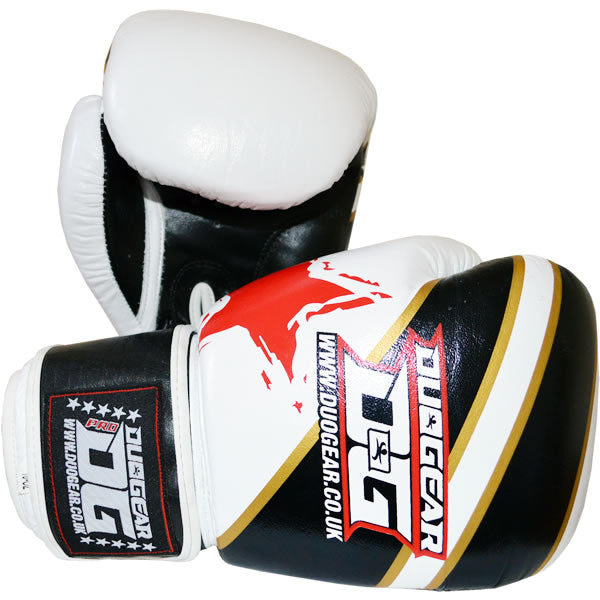 DUO GEAR | Boxing Gloves | WHITE 'S&S' LEATHER BOXING GLOVES
