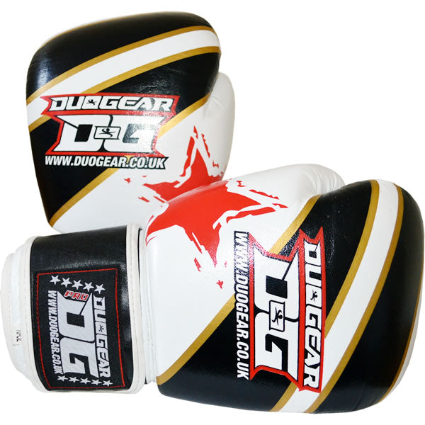 DUO GEAR | Boxing Gloves | WHITE 'S&S' LEATHER BOXING GLOVES