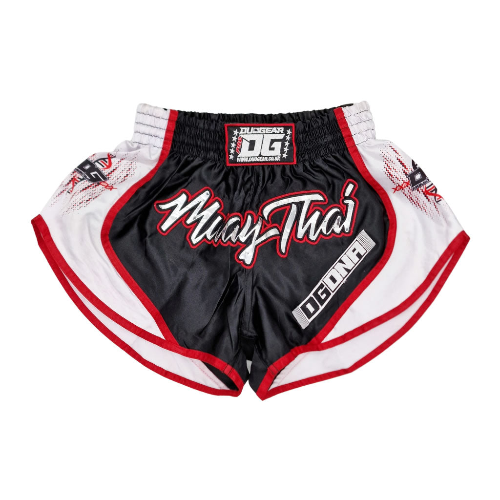 BLACK WHITE DG DNA MUAY THAI BOXING SHORTS