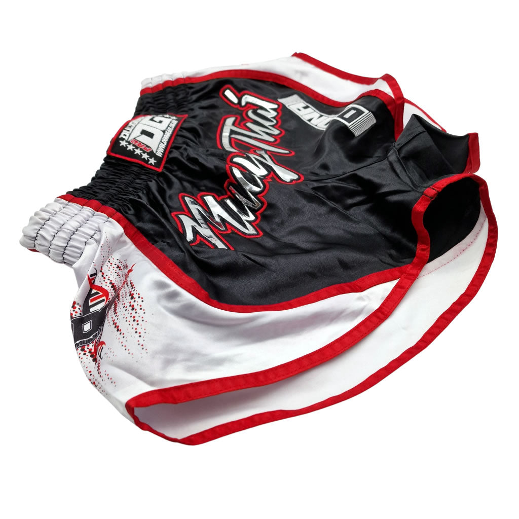 BLACK WHITE DG DNA MUAY THAI BOXING SHORTS