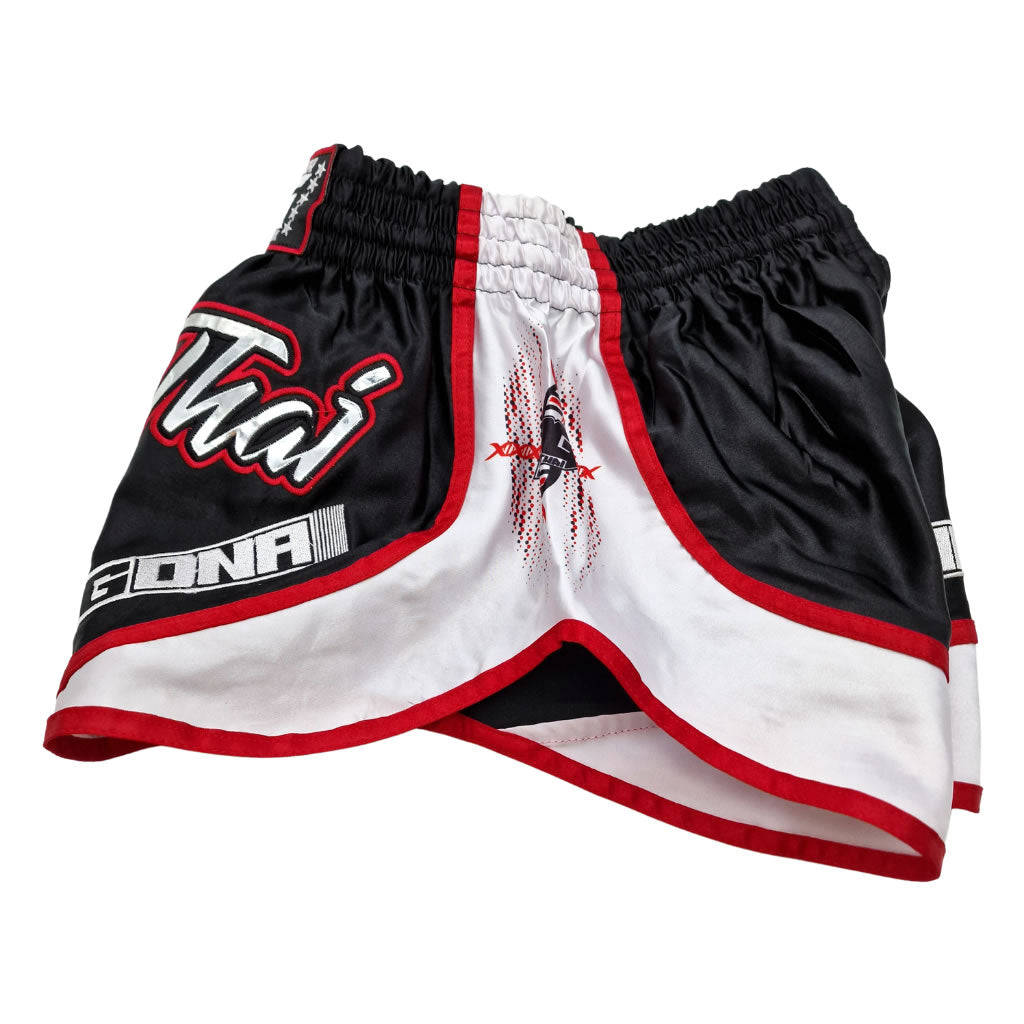 BLACK WHITE DG DNA MUAY THAI BOXING SHORTS