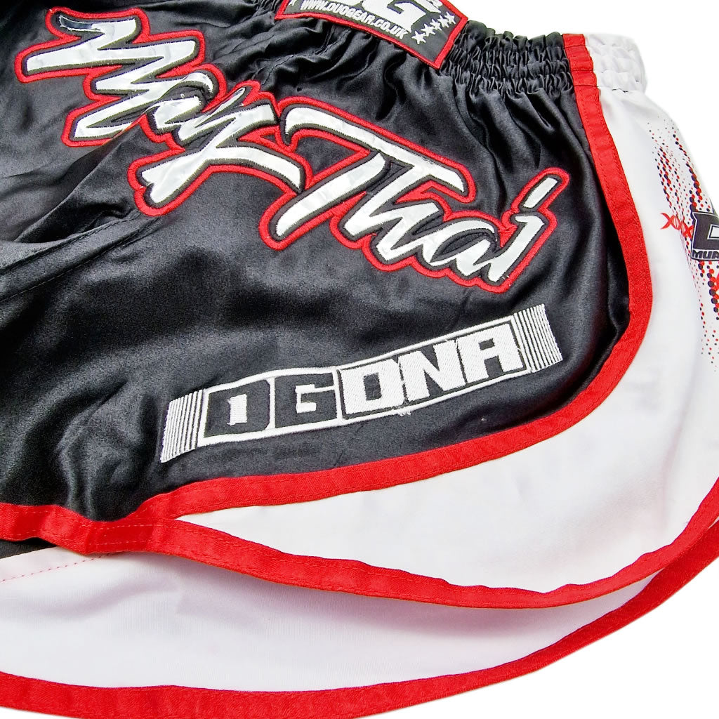 BLACK WHITE DG DNA MUAY THAI BOXING SHORTS