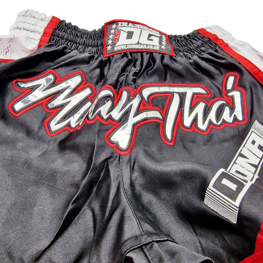 BLACK WHITE DG DNA MUAY THAI BOXING SHORTS