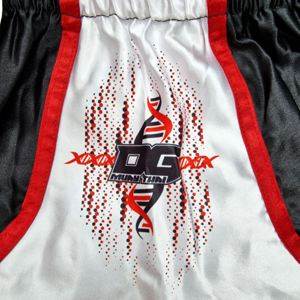 BLACK WHITE DG DNA MUAY THAI BOXING SHORTS