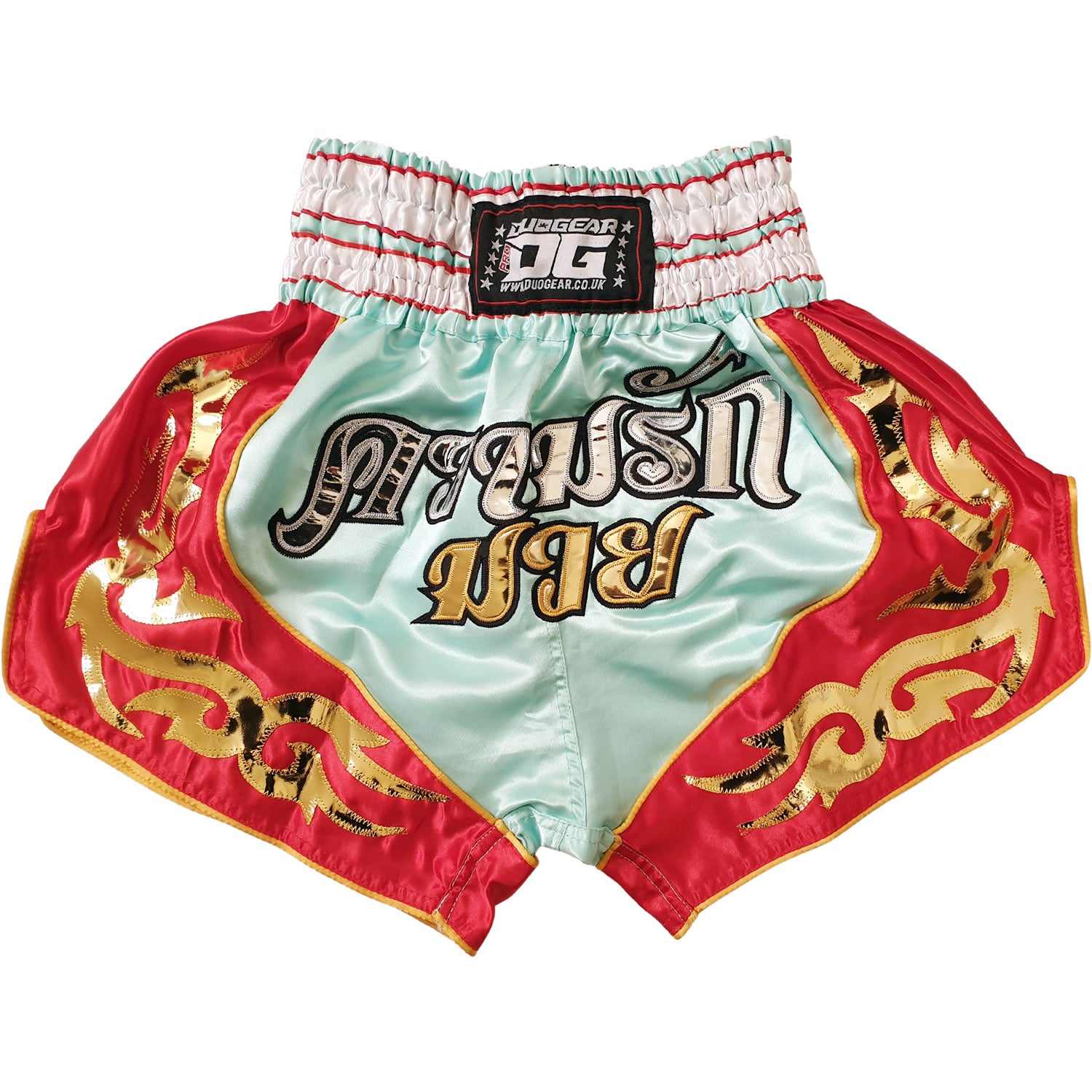 DUO GEAR | Muay Thai Shorts | AQUA GREEN LOVE BOXING MUAY THAI SHORTS