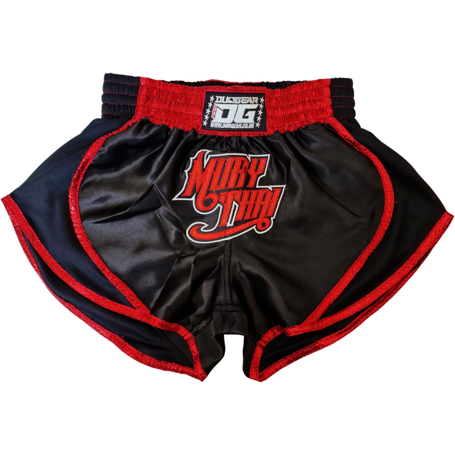 DUO GEAR | Muay Thai Shorts | BLACK RED RETRO 22 MUAY THAI SHORTS