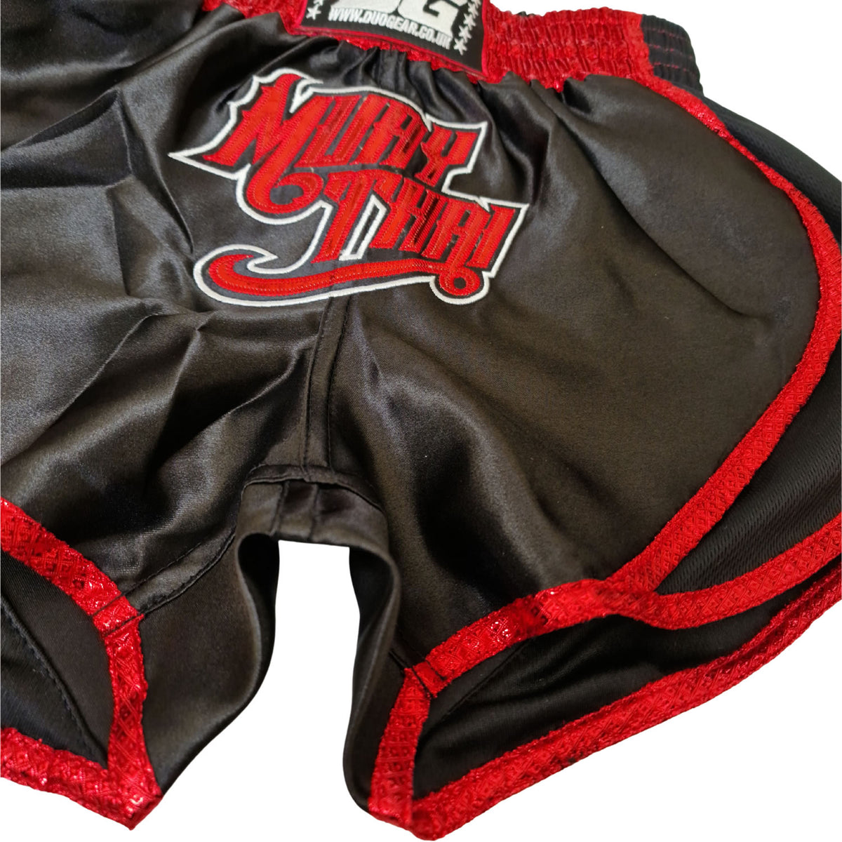 DUO GEAR | Muay Thai Shorts | BLACK RED RETRO 22 MUAY THAI SHORTS