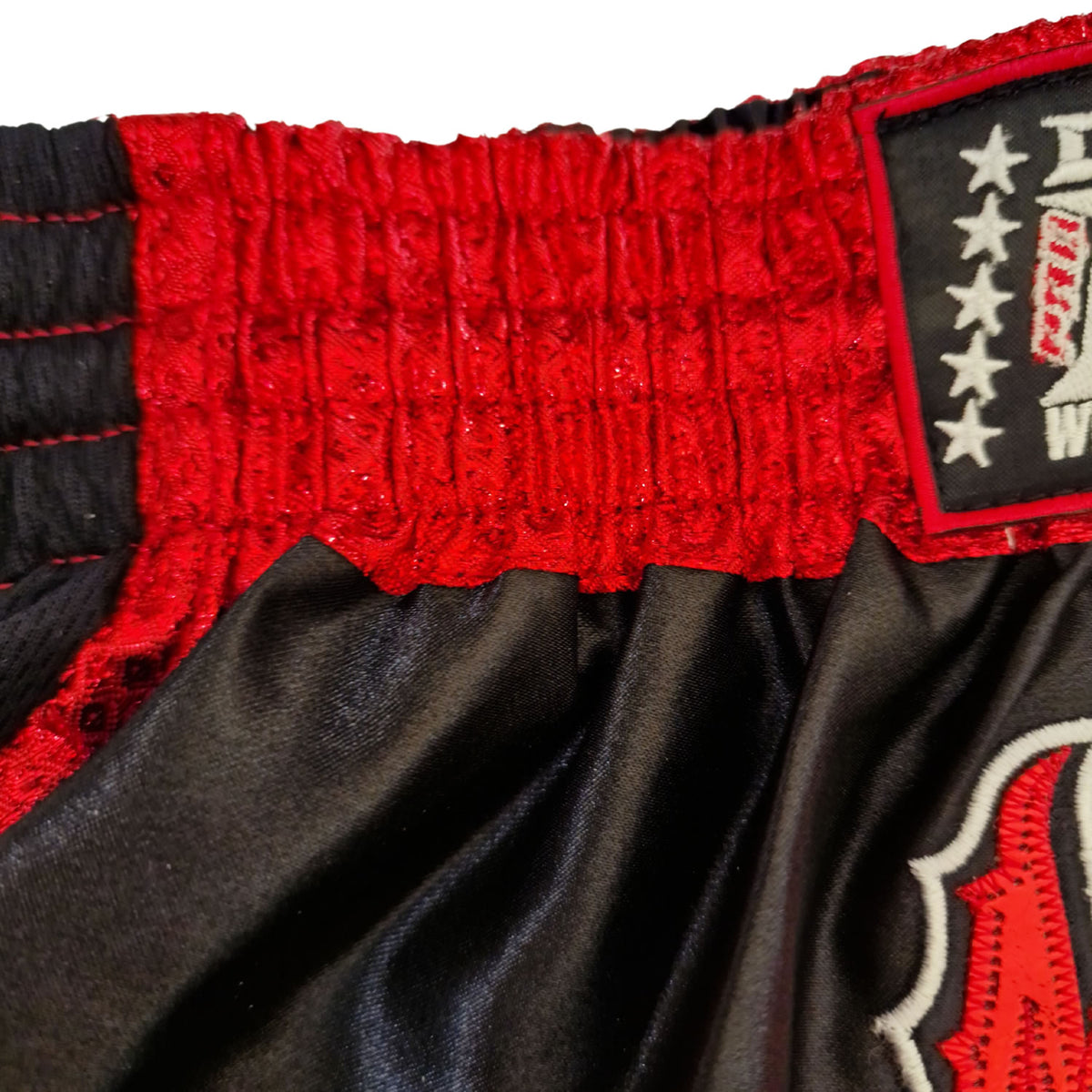 DUO GEAR | Muay Thai Shorts | BLACK RED RETRO 22 MUAY THAI SHORTS