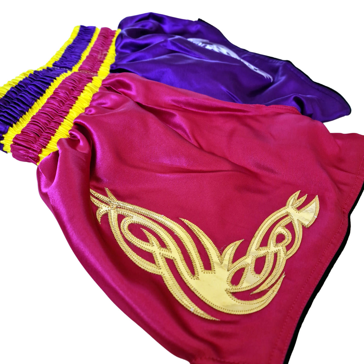 DUO GEAR | Muay Thai Shorts | HOT PINK AND PURPLE SPLITZ MUAY THAI SHORTS