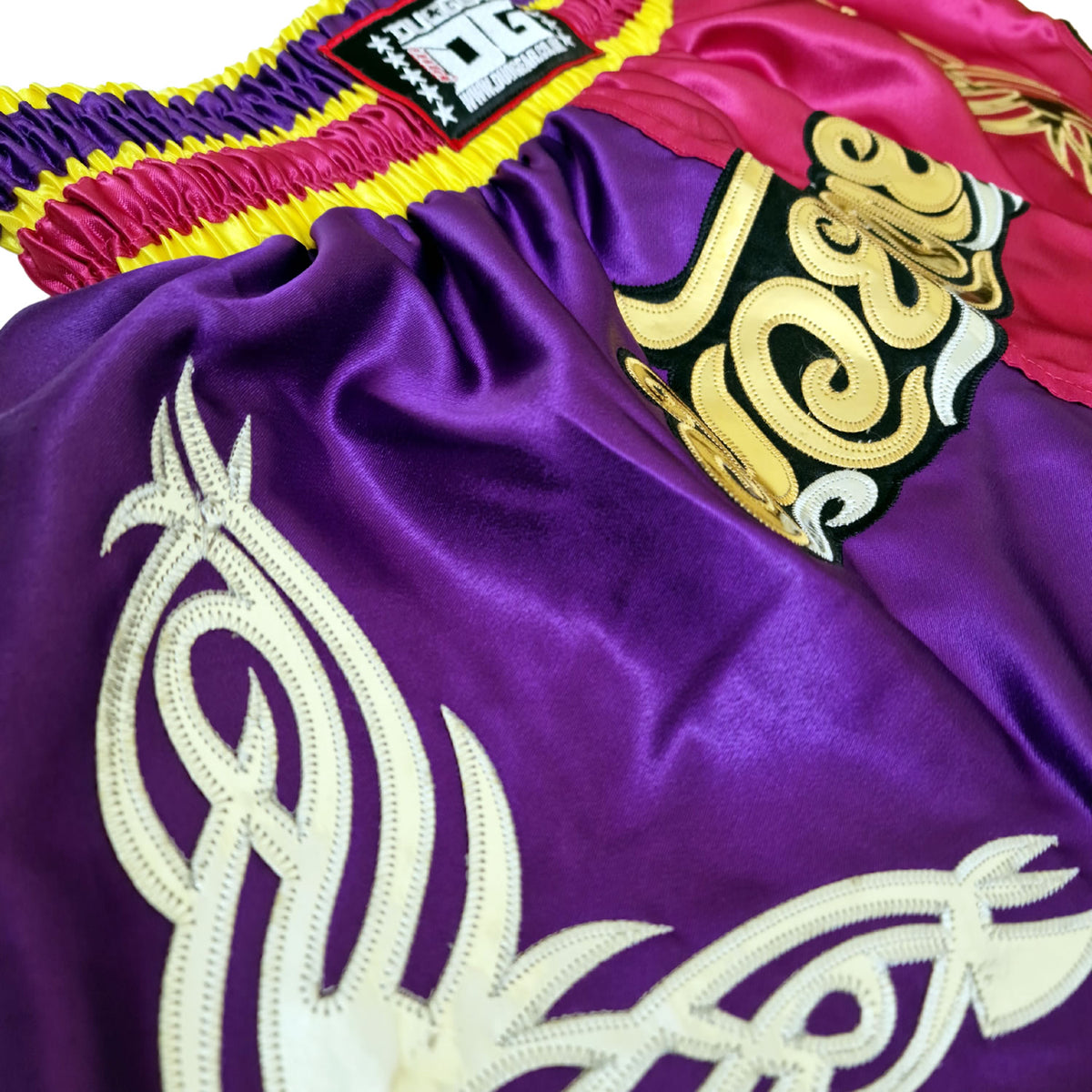 DUO GEAR | Muay Thai Shorts | HOT PINK AND PURPLE SPLITZ MUAY THAI SHORTS