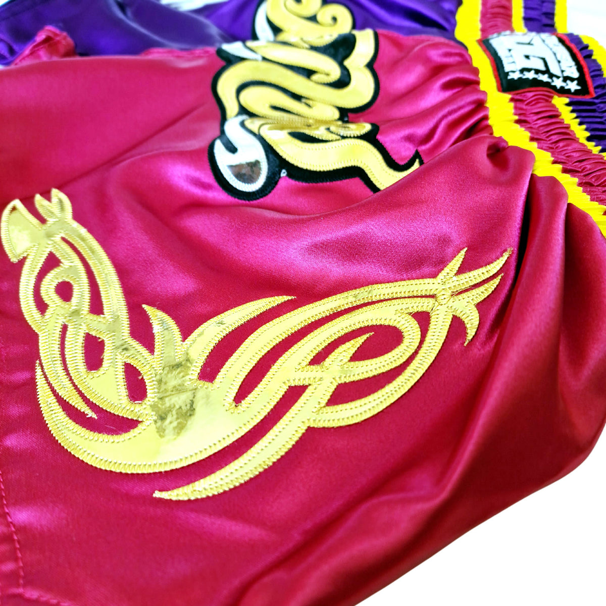 DUO GEAR | Muay Thai Shorts | HOT PINK AND PURPLE SPLITZ MUAY THAI SHORTS