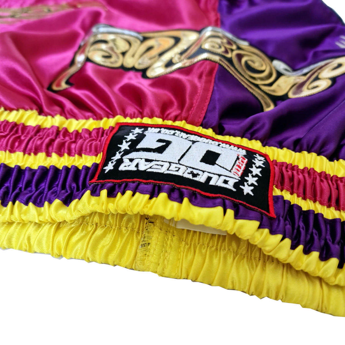 DUO GEAR | Muay Thai Shorts | HOT PINK AND PURPLE SPLITZ MUAY THAI SHORTS