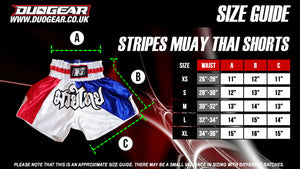 RED, WHITE & BLUE STRIPES MUAY THAI SHORTS